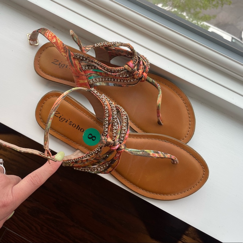 Multi-colored jeweled sandals size 8